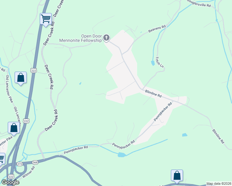 map of restaurants, bars, coffee shops, grocery stores, and more near 5044 Old Farm Ln in Mohnton