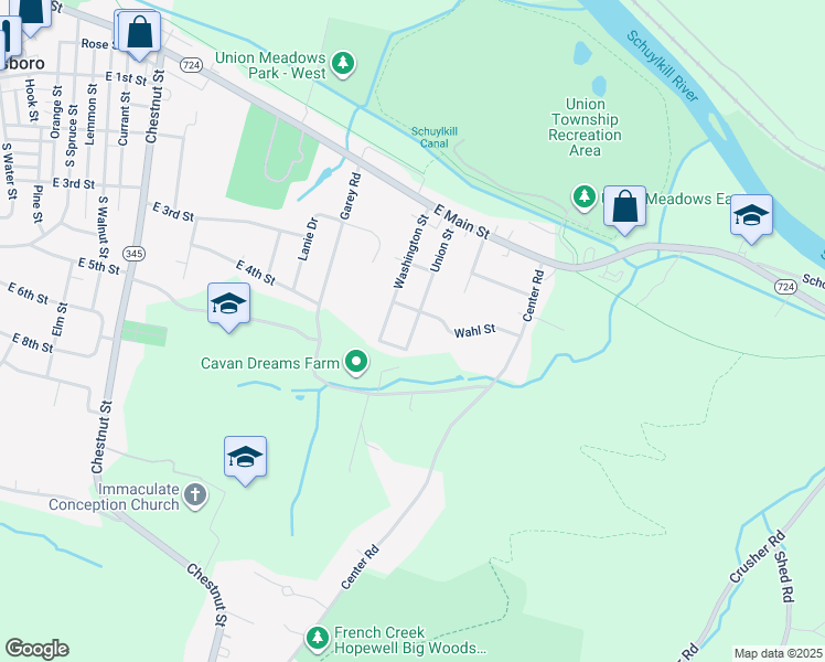 map of restaurants, bars, coffee shops, grocery stores, and more near 214 Union Street in Douglassville
