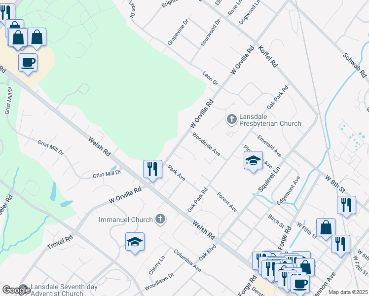 map of restaurants, bars, coffee shops, grocery stores, and more near 253 West Orvilla Road in Hatfield