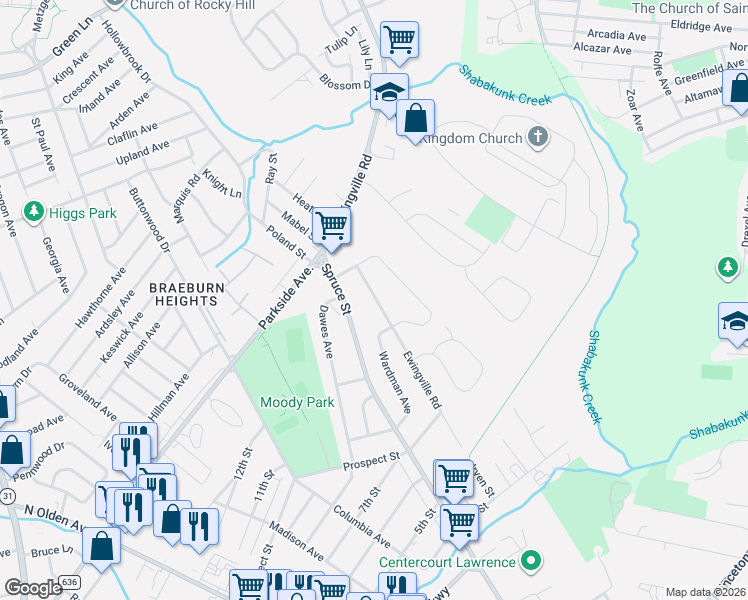map of restaurants, bars, coffee shops, grocery stores, and more near 88 Ewingville Road in Ewing Township