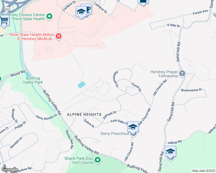 map of restaurants, bars, coffee shops, grocery stores, and more near 804 Appenzell Drive in Hummelstown