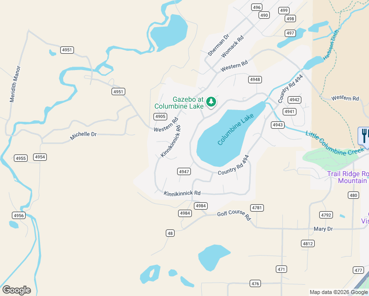map of restaurants, bars, coffee shops, grocery stores, and more near 79 County Road in Grand Lake