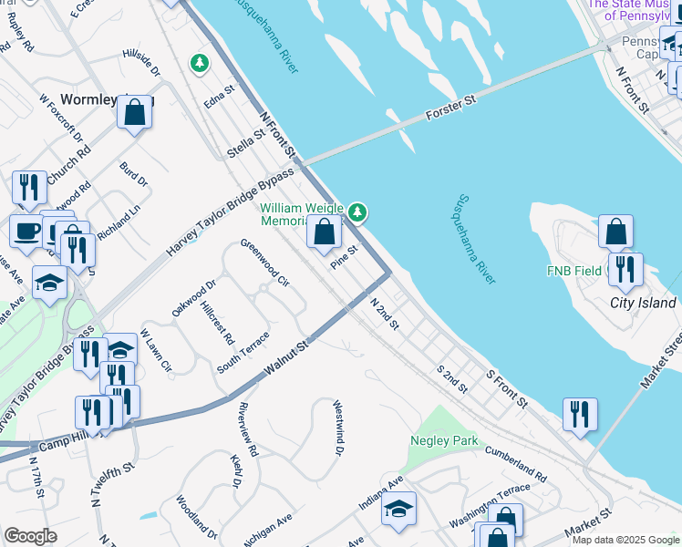 map of restaurants, bars, coffee shops, grocery stores, and more near 230 North 2nd Street in Lemoyne