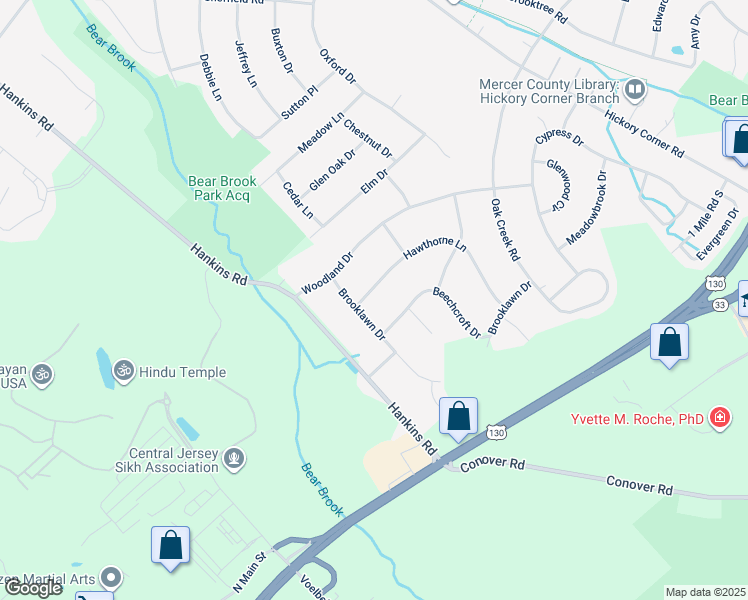 map of restaurants, bars, coffee shops, grocery stores, and more near 43 Hawthorne Lane in East Windsor
