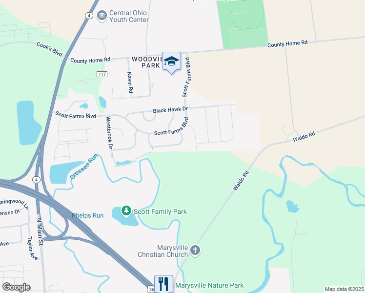 map of restaurants, bars, coffee shops, grocery stores, and more near 564 Summer Tree Loop in Marysville