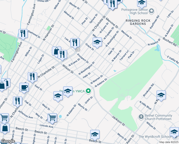 map of restaurants, bars, coffee shops, grocery stores, and more near 861 Hale Street in Pottstown