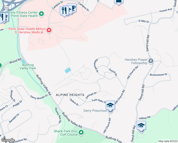 map of restaurants, bars, coffee shops, grocery stores, and more near 116 High Pointe Drive in Hummelstown