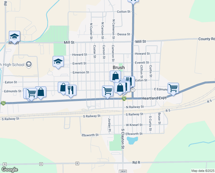 map of restaurants, bars, coffee shops, grocery stores, and more near 318 Carson Street in Brush
