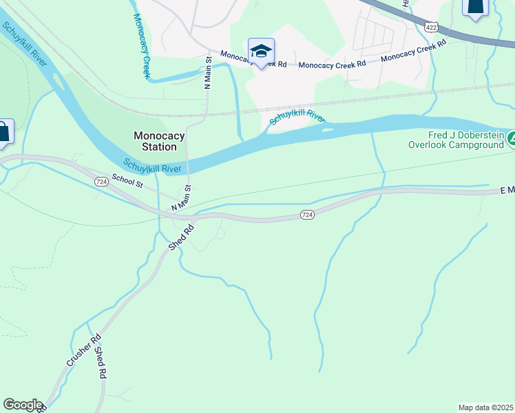 map of restaurants, bars, coffee shops, grocery stores, and more near 1721 East Main Street in Douglassville