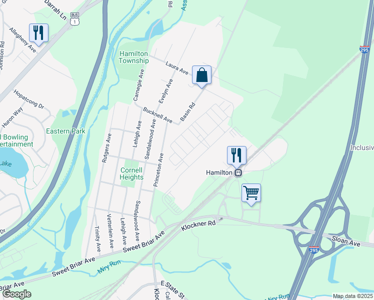 map of restaurants, bars, coffee shops, grocery stores, and more near 23 Flagger Lane in Trenton