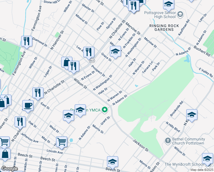 map of restaurants, bars, coffee shops, grocery stores, and more near 867 Hale Street in Pottstown