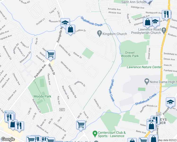 map of restaurants, bars, coffee shops, grocery stores, and more near 71 Hardwick Drive in Trenton
