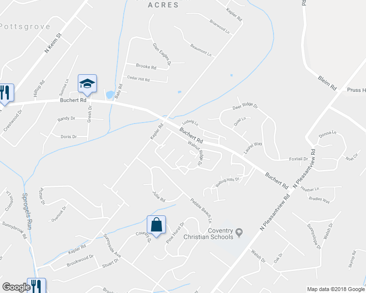 map of restaurants, bars, coffee shops, grocery stores, and more near 1606 Walnut Ridge Drive in Pottstown