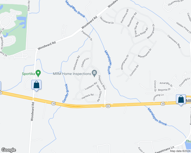 map of restaurants, bars, coffee shops, grocery stores, and more near 20 Arcaro Road in Manalapan Township