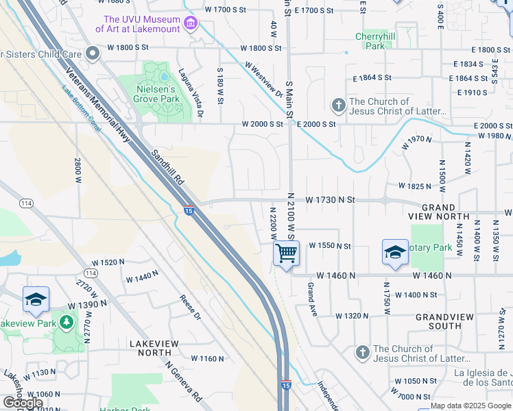 map of restaurants, bars, coffee shops, grocery stores, and more near 1679 North 2250 West in Provo