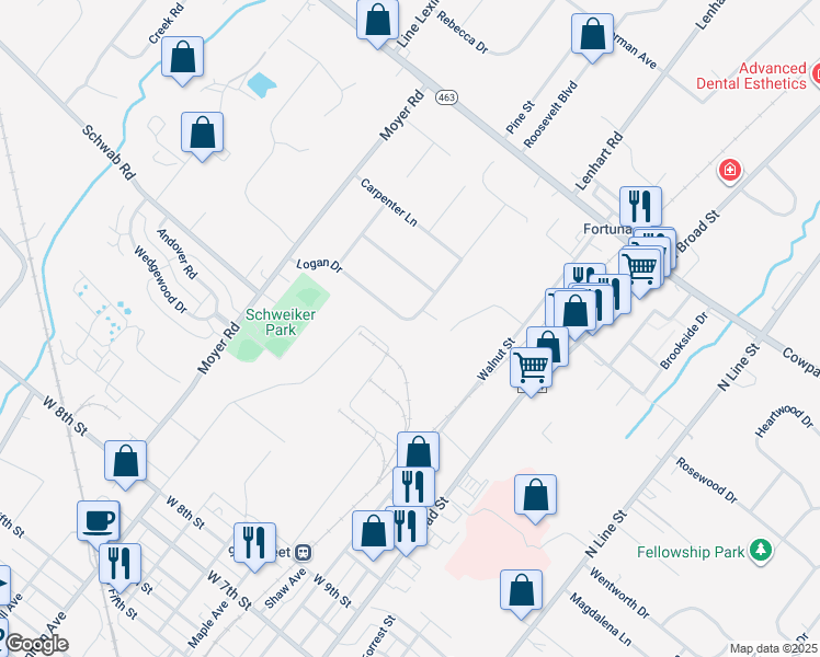 map of restaurants, bars, coffee shops, grocery stores, and more near 310 Logan Drive in Hatfield