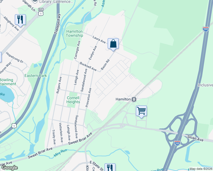 map of restaurants, bars, coffee shops, grocery stores, and more near 2 Tacoma Lane in Trenton