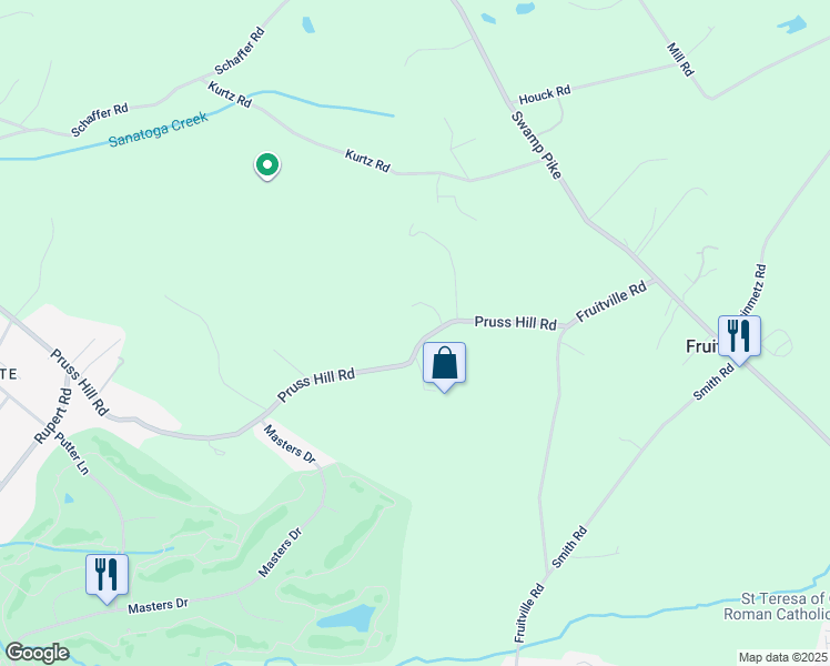 map of restaurants, bars, coffee shops, grocery stores, and more near 3451 Pruss Hill Road in Pottstown