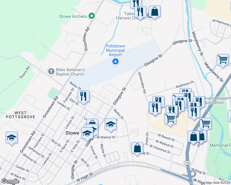 map of restaurants, bars, coffee shops, grocery stores, and more near 58 Anthony Wayne Drive in Stowe