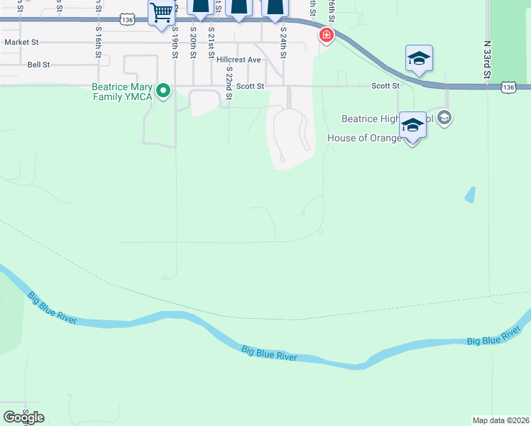 map of restaurants, bars, coffee shops, grocery stores, and more near in Beatrice