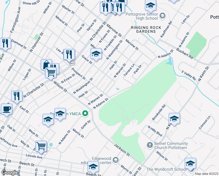 map of restaurants, bars, coffee shops, grocery stores, and more near 926 North Warren Street in Pottstown