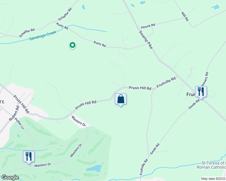 map of restaurants, bars, coffee shops, grocery stores, and more near 3451 Pruss Hill Road in Pottstown