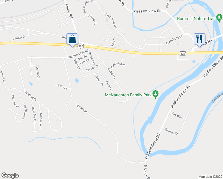 map of restaurants, bars, coffee shops, grocery stores, and more near 726 Gregs Drive in Harrisburg