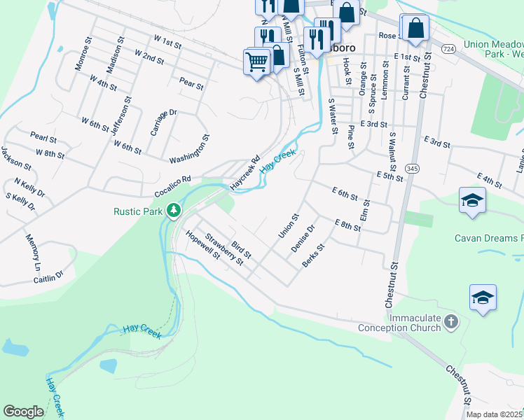 map of restaurants, bars, coffee shops, grocery stores, and more near 216 Cole Court in Birdsboro