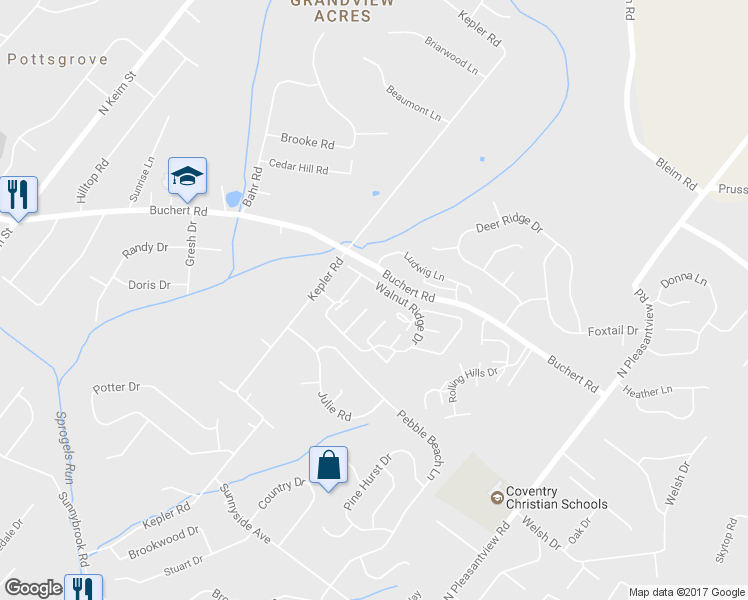map of restaurants, bars, coffee shops, grocery stores, and more near 1507 Walnut Ridge Estate in Pottstown