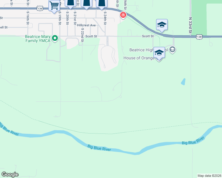 map of restaurants, bars, coffee shops, grocery stores, and more near 901 Quail Ridge Circle in Beatrice