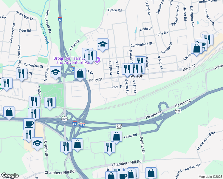 map of restaurants, bars, coffee shops, grocery stores, and more near 4441 York Street in Harrisburg