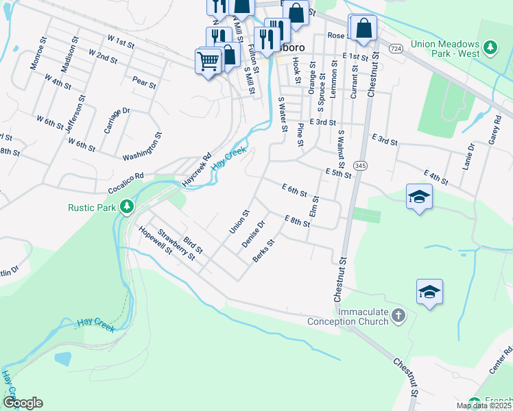 map of restaurants, bars, coffee shops, grocery stores, and more near 412 East 8th Street in Birdsboro