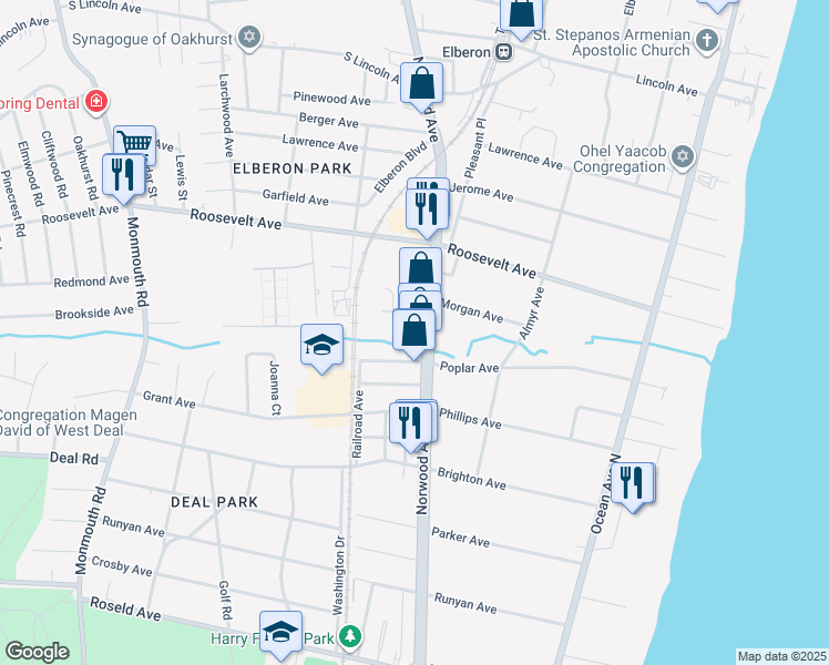 map of restaurants, bars, coffee shops, grocery stores, and more near 288-290 Norwood Avenue in Deal