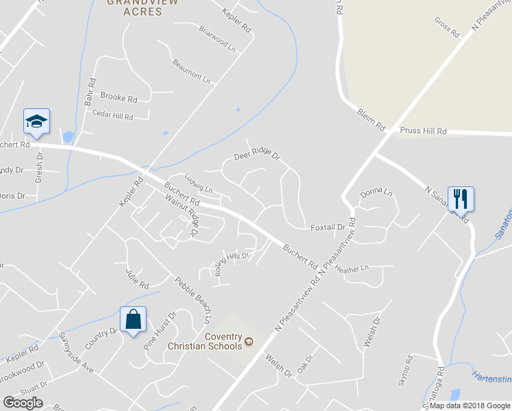 map of restaurants, bars, coffee shops, grocery stores, and more near 1949 Deer Ridge Drive in Pottstown