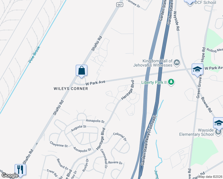 map of restaurants, bars, coffee shops, grocery stores, and more near 10 Phoenix Ct in Tinton Falls