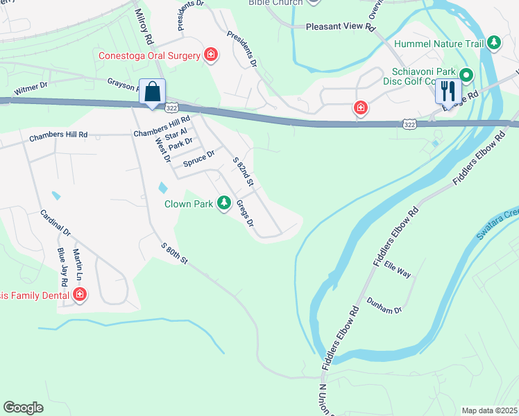 map of restaurants, bars, coffee shops, grocery stores, and more near 741 South 82nd Street in Harrisburg
