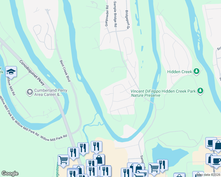map of restaurants, bars, coffee shops, grocery stores, and more near 32 Bethpage Drive in Mechanicsburg