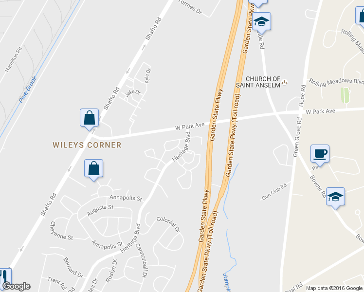map of restaurants, bars, coffee shops, grocery stores, and more near 23 Saint Paul Court in Tinton Falls