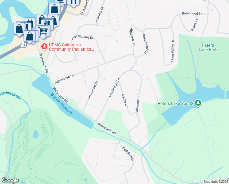 map of restaurants, bars, coffee shops, grocery stores, and more near 126 Canterbury Lane in McMurray