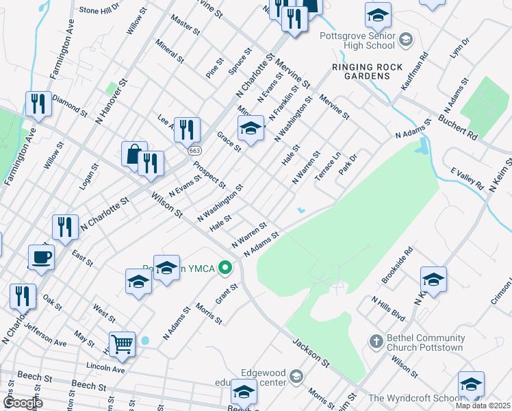 map of restaurants, bars, coffee shops, grocery stores, and more near 906 Hale Street in Pottstown