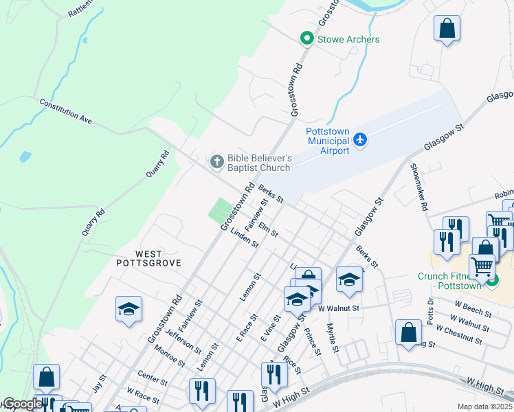 map of restaurants, bars, coffee shops, grocery stores, and more near 823 Fairview Street in Stowe