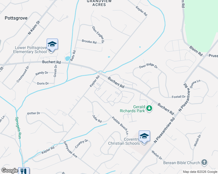 map of restaurants, bars, coffee shops, grocery stores, and more near 1508 Walnut Ridge Drive in Pottstown