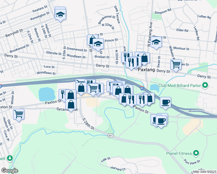 map of restaurants, bars, coffee shops, grocery stores, and more near 2935 Wayne St in Harrisburg