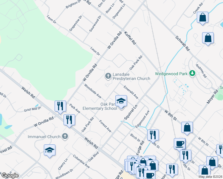 map of restaurants, bars, coffee shops, grocery stores, and more near 416 Oak Park Road in Hatfield