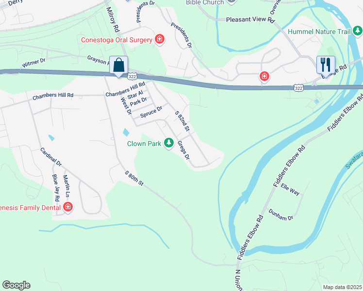 map of restaurants, bars, coffee shops, grocery stores, and more near 715 Gregs Drive in Harrisburg