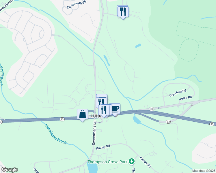 map of restaurants, bars, coffee shops, grocery stores, and more near 14 Smock Court in Manalapan Township