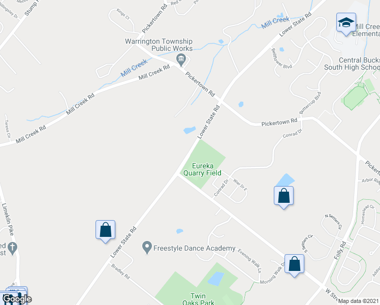 map of restaurants, bars, coffee shops, grocery stores, and more near 669 Lower State Road in Warrington