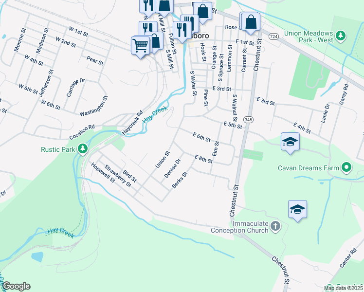 map of restaurants, bars, coffee shops, grocery stores, and more near 419 East 8th Street in Birdsboro