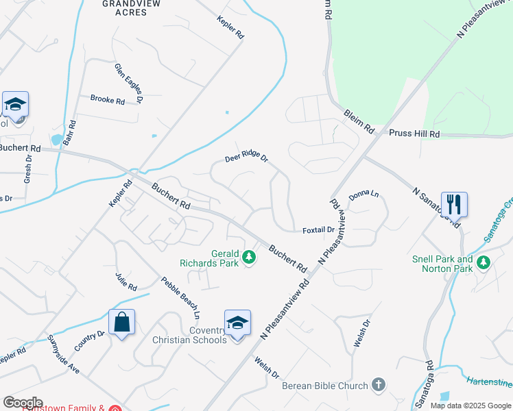 map of restaurants, bars, coffee shops, grocery stores, and more near 1949 Deer Ridge Drive in Pottstown