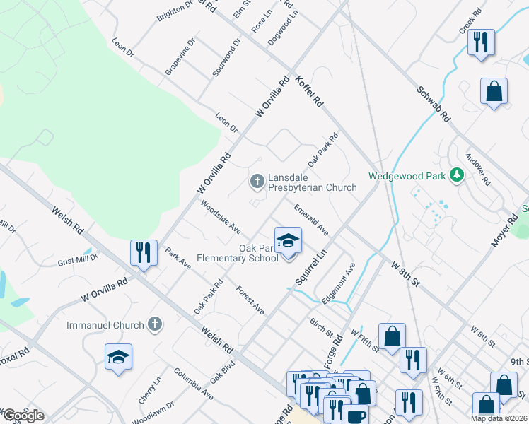 map of restaurants, bars, coffee shops, grocery stores, and more near 416 Oak Park Road in Hatfield